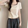 Square Collar Short-sleeved T-shirt Women's Summer New Design Sense Niche Slim Pure Fake Two Short Tops