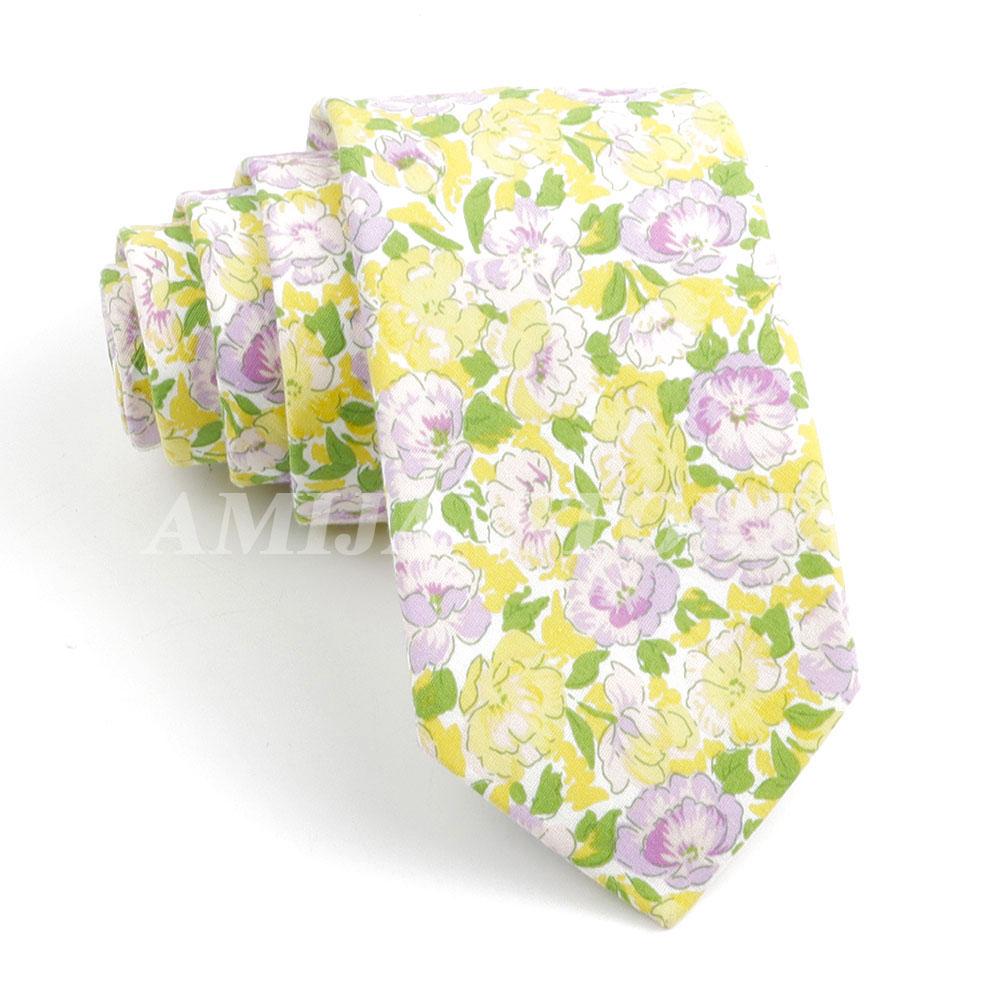 New Cotton Floral Tie For Men Women Soft Gentle Elegant Flower Necktie White Blue Yellow Narrow Skinny Wedding Party Accessories