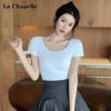 La Chapelle Women's American Style Double U-Neck Slim-Fit Short Sleeve T-Shirt