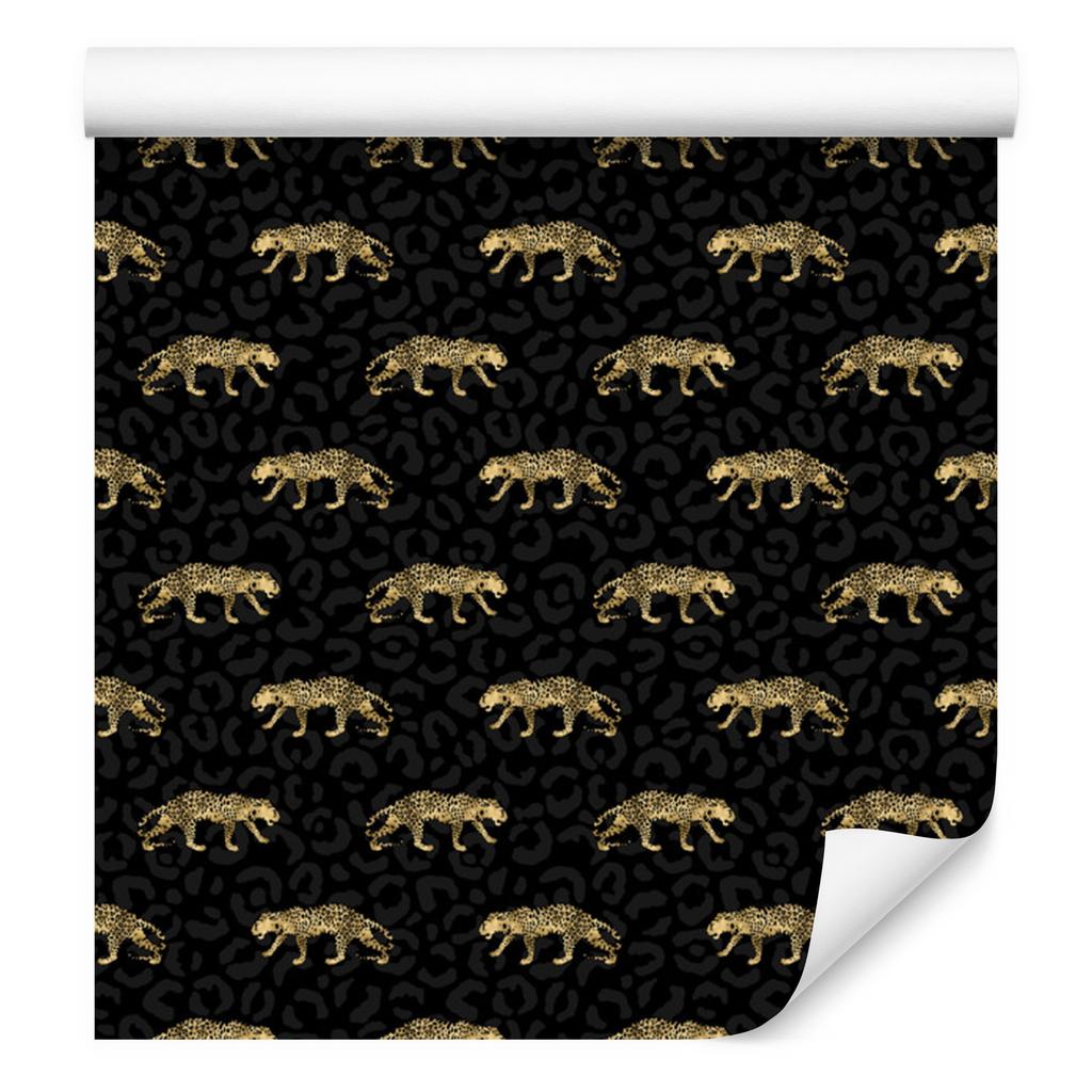 Black and Gold Tropical Pattern Wallpaper, Black, Ochre Center, 50x1000