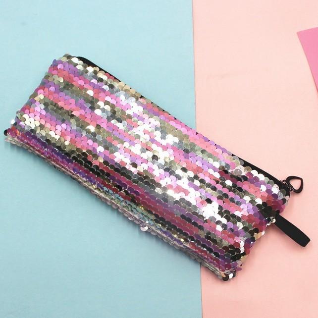 Glitter Two Mermaid Tone Pencil Case Earphone Data Cable Organizer Bag Students