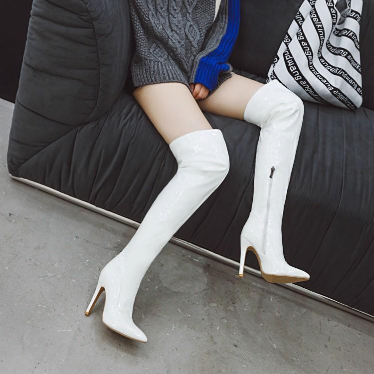 Pole Dance Boots Soft Patent Leather Sticky Tube  34-48 Side Zipper High Heel