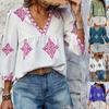 Women's Shirt Summer Fashion Printed Seven Sleeve V-Neck Top