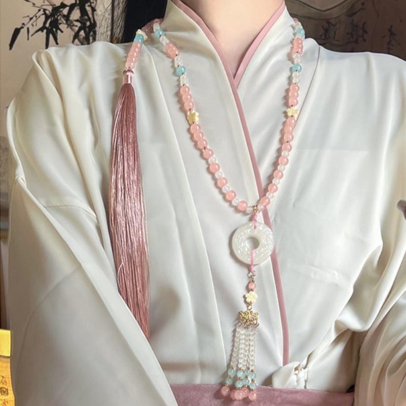 Fashion Chinese Style Beaded Long Tassel Necklaces Ethnic Style Hanfu Cheongsam Necklaces Accessories Retro Jewelry For Women