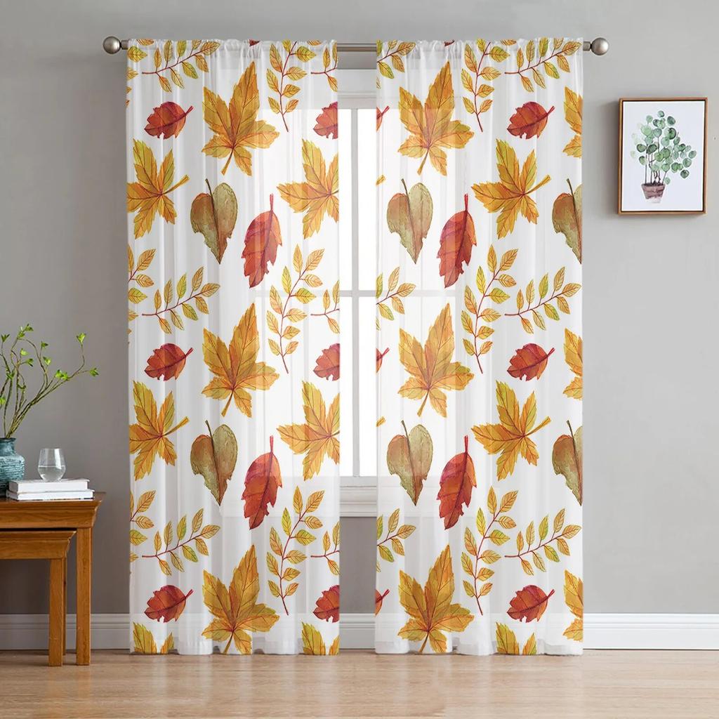 Thanksgiving Plants Farm Leaves Sheer Curtains Holiday Decoration Living Room Bedroom Window Voile Tulle Curtain