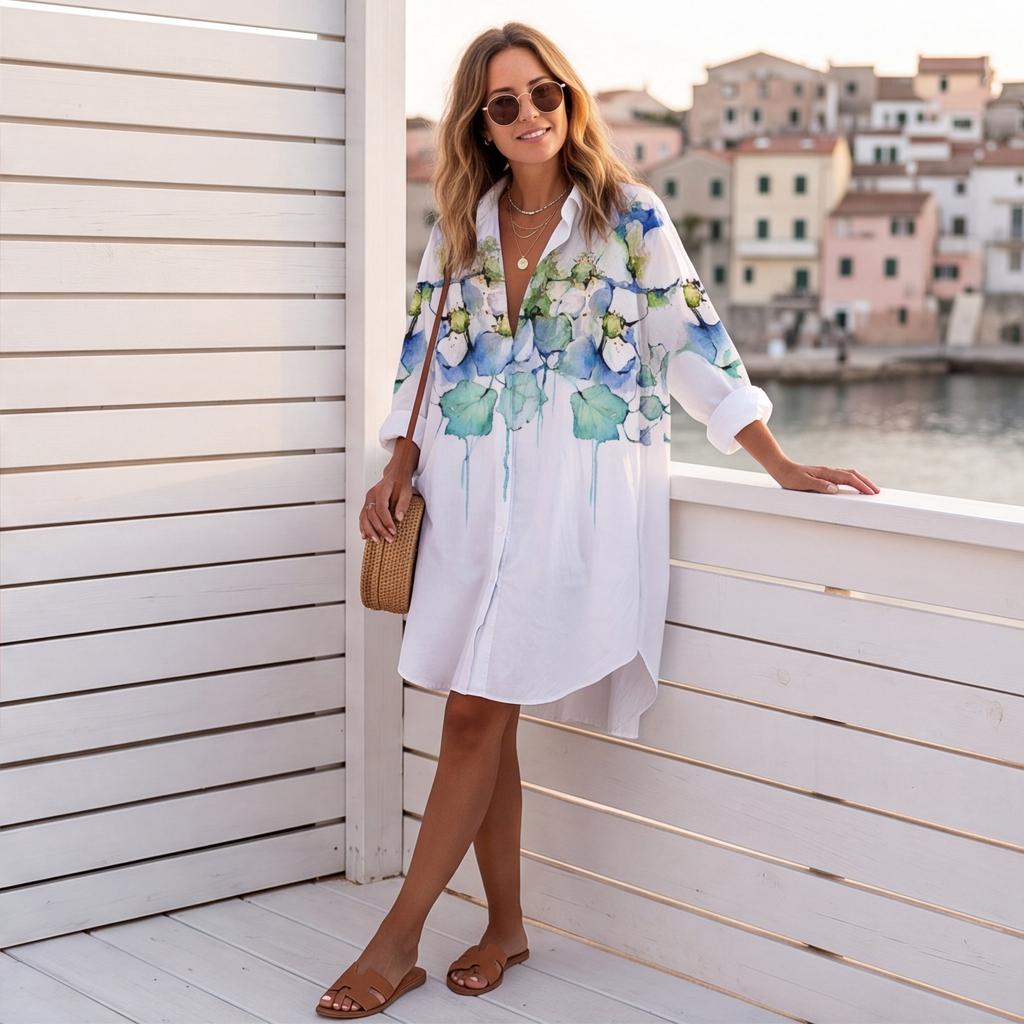 Women's Loose Fit Midi Shirt Dress with Collar for Casual and Daily Wear