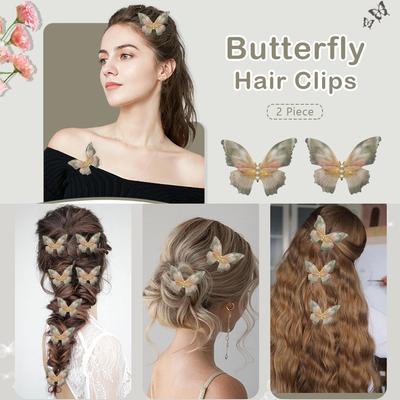 Pearl Tulle Butterfly Hair Clips, Fairy Side Hair Barrettes, Women Girls Forest Wedding Photo Hair Accessories 6 Pack