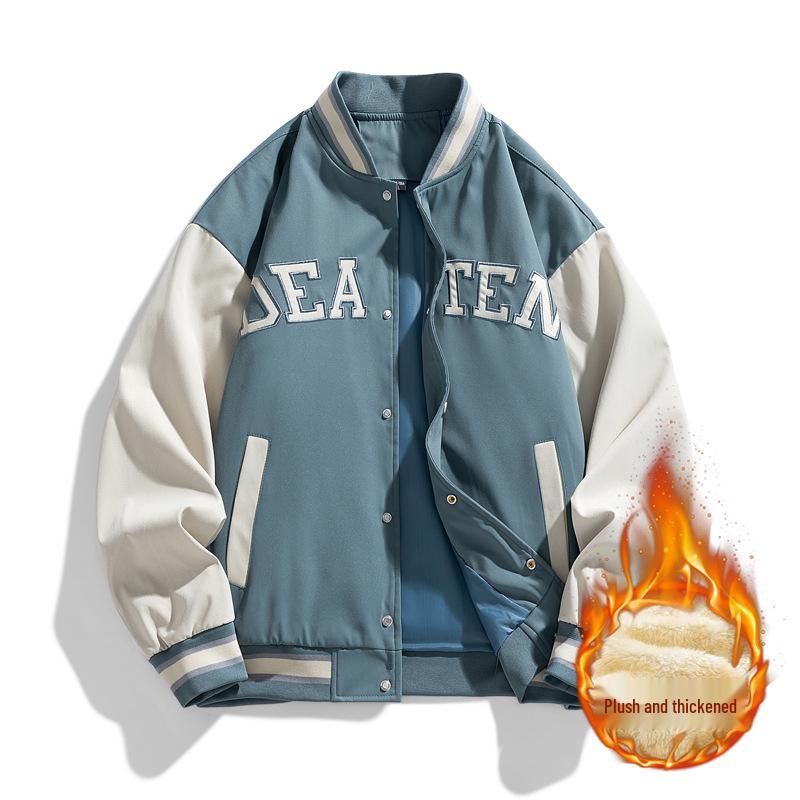 10XL Men's Trendy Plus Size Fleece-Lined Baseball Jacket - Thick Loose Outerwear for Teens