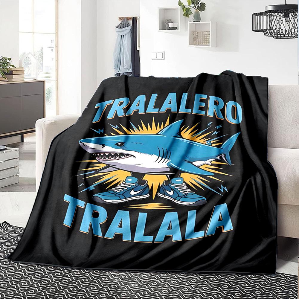 1pc shark tralalero Throw Blanket Soft Flannel, Cozy All Season Polyester Perfect for Home, Office