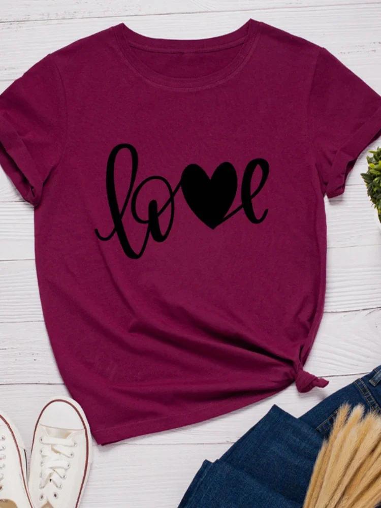 Heart Love Letter Print Women T Shirt Short Sleeve O Neck Loose Women Tshirt Ladies Tee Shirt Tops Clothes Camisetas Mujer