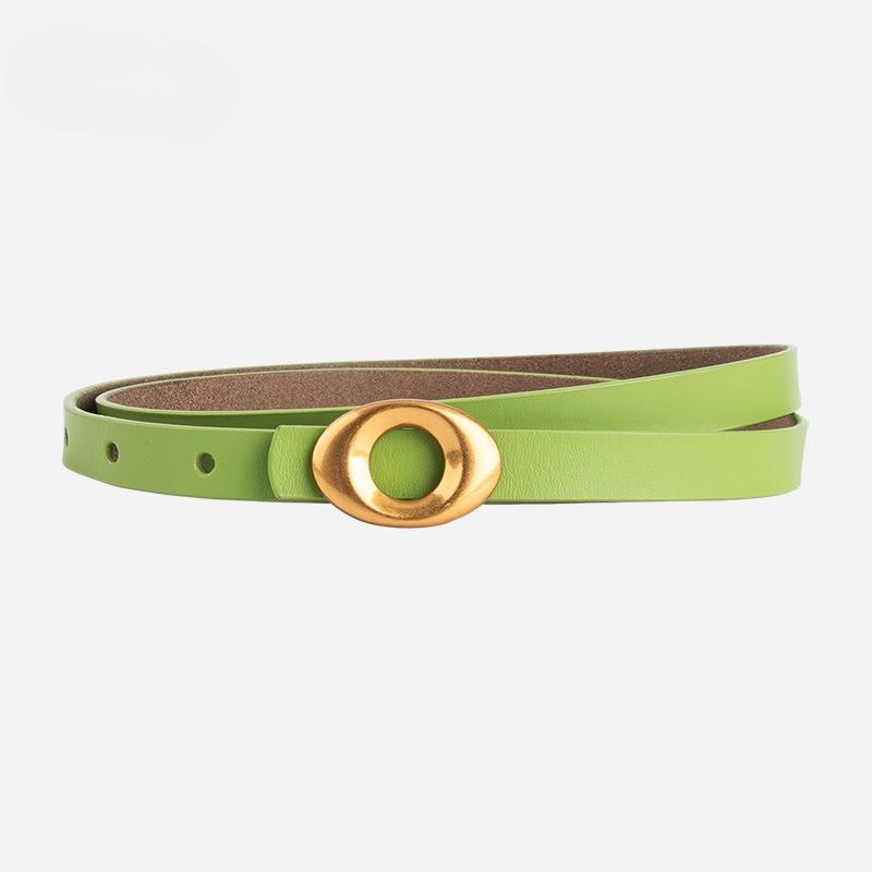 Genuine Leather Fashion Cowhide Belt Women's High-end Round Gold Buckle Versatile Fashion Dress Decorative Thin Belt Women