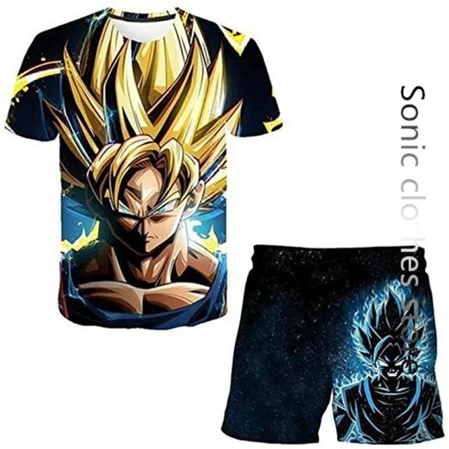 

Японський мультяшний футболка Dragon Ball Z Дитяча футболка Шорти Набір з двох предметів Літня футболка для хлопчиків+шорти Пляжні штани 13-14Y