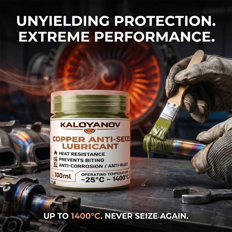 1400°C Copper Anti-Seize Grease with Brush, High-Temp Waterproof Automotive Lubricant Paste for Brake Calipers & Spark Plugs