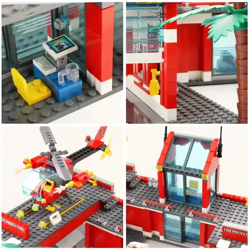 City Fire Station 758pcs Building Blocks Model Truck Helicopters Firefighter Moc Bricks City Educational Toys For Children Gifts