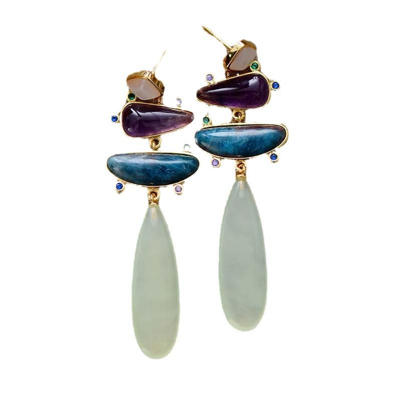 High-quality New Natural Stone, European, American and French Old Money Feng Shui Drop Earrings, Stud Earrings, Designer Popular Jewelry Earrings.