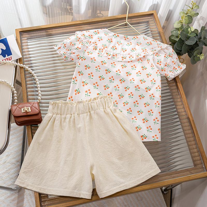 Girls Summer Floral Short Sleeve Tops And Shorts Set Cute Baby Two Piece Outfit Casual Beach Wear