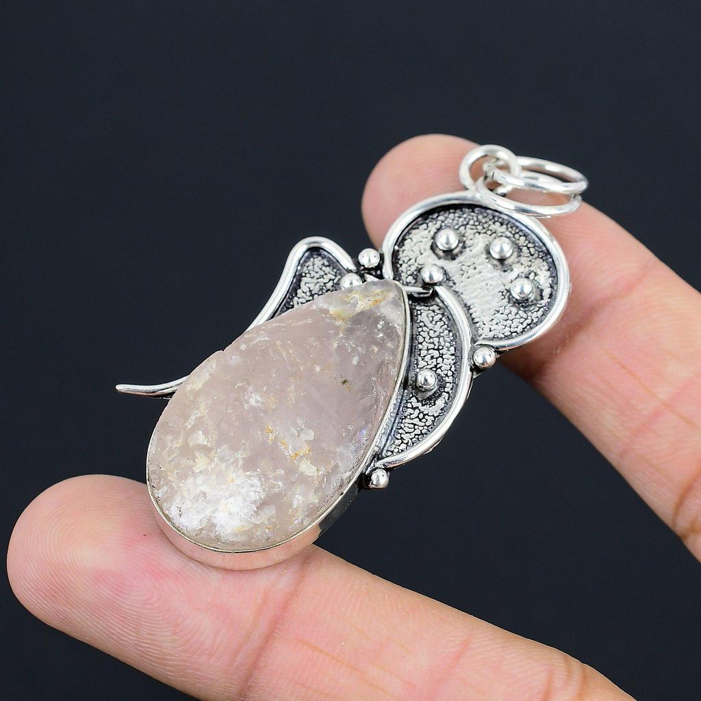 Daughters Day Sale Sterling Silver Rose Quartz Rough Gemstone Pendant Jewelry