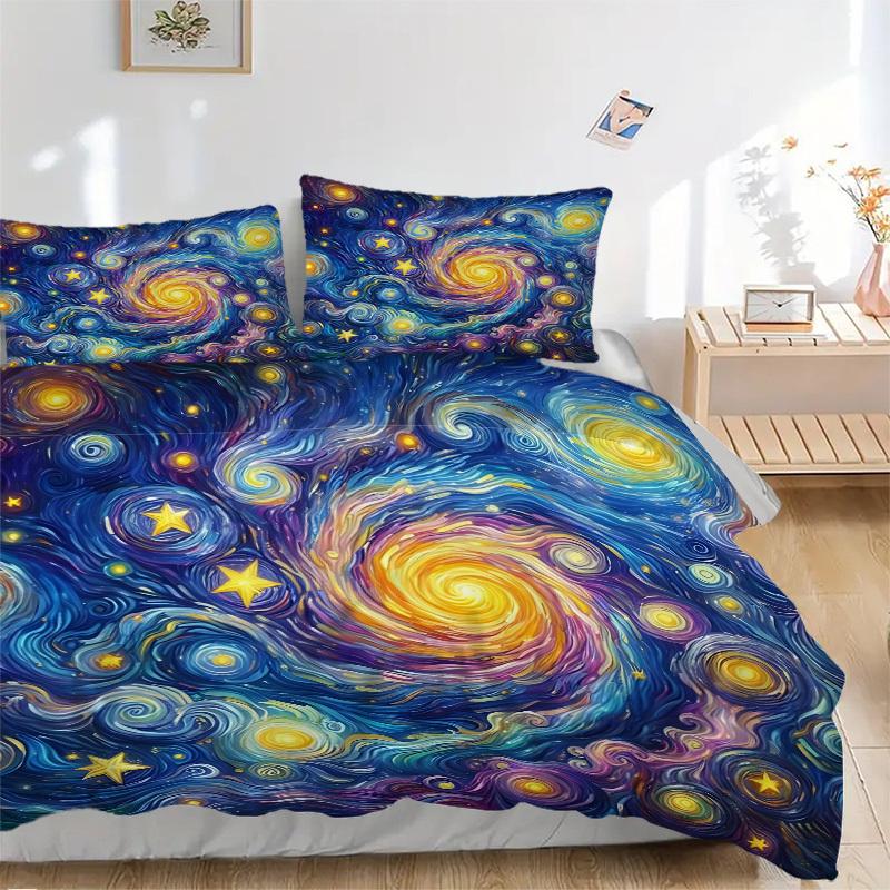 3pcs bedding set Starry Night Cosmic Swirl Includes 1 Comforter + 2 Pillowcases, Without Pillow Inserts, Soft Comfortable, Lightweight Breathable039