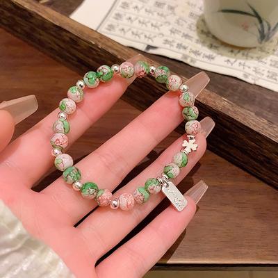 Green and Pink Beaded Bracelet Women's Small Fresh Personality Bracelet Jewelry