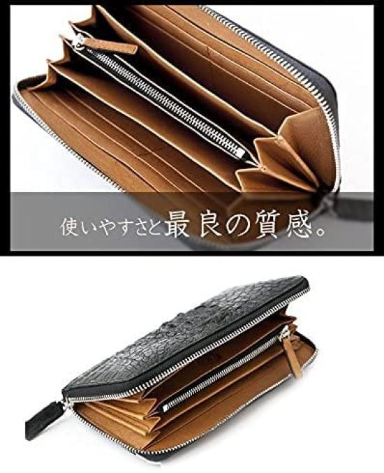 Crocodile leather round zipper long wallet Black [GODANE] men's SPCW-8005CP (Black)