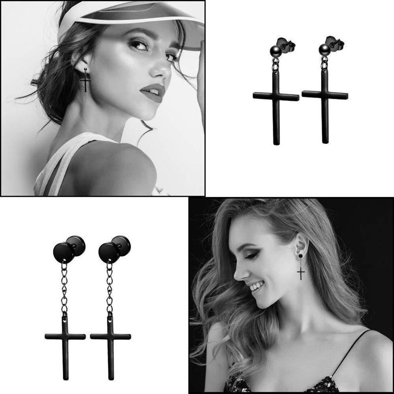 15 Pairs Earrings Black Stud Earrings Mens Earrings Black Hoop Earrings Stainless Steel Earrings Set Jewelry Piercings