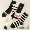 5 Pairs Autumn and Winter New Socks Women's Sports and Leisure Stripes Colour Blocking Embroidery Mid-calf Socks Women's Socks Hundred Socks Wholesale