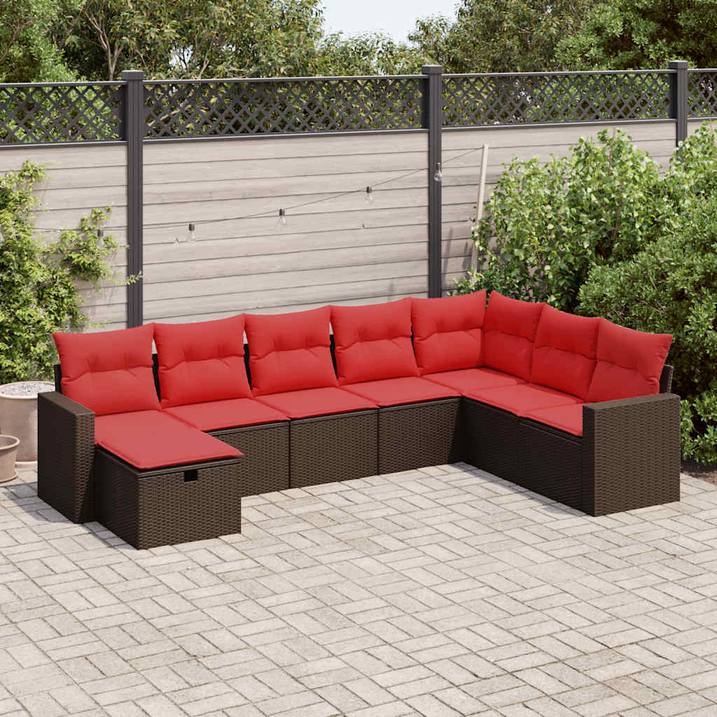 8 Piece Garden Sofa Set with Cushions Brown Poly Rattan