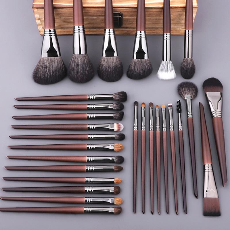 28Pcs Animal Hair Makeup Brush Set with Brush Pouch and Wooden Storage Box