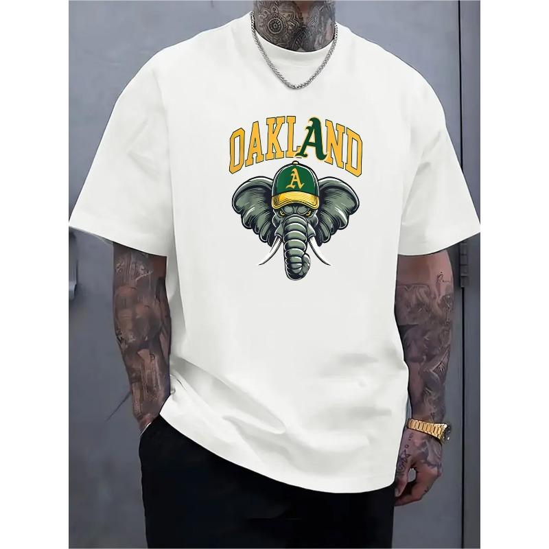 European sizes Summer New Men S Casual Top Ribbed Crew Neck Short Sleeve T-Shirt | Fabric, Auckland Elephant Print S белый