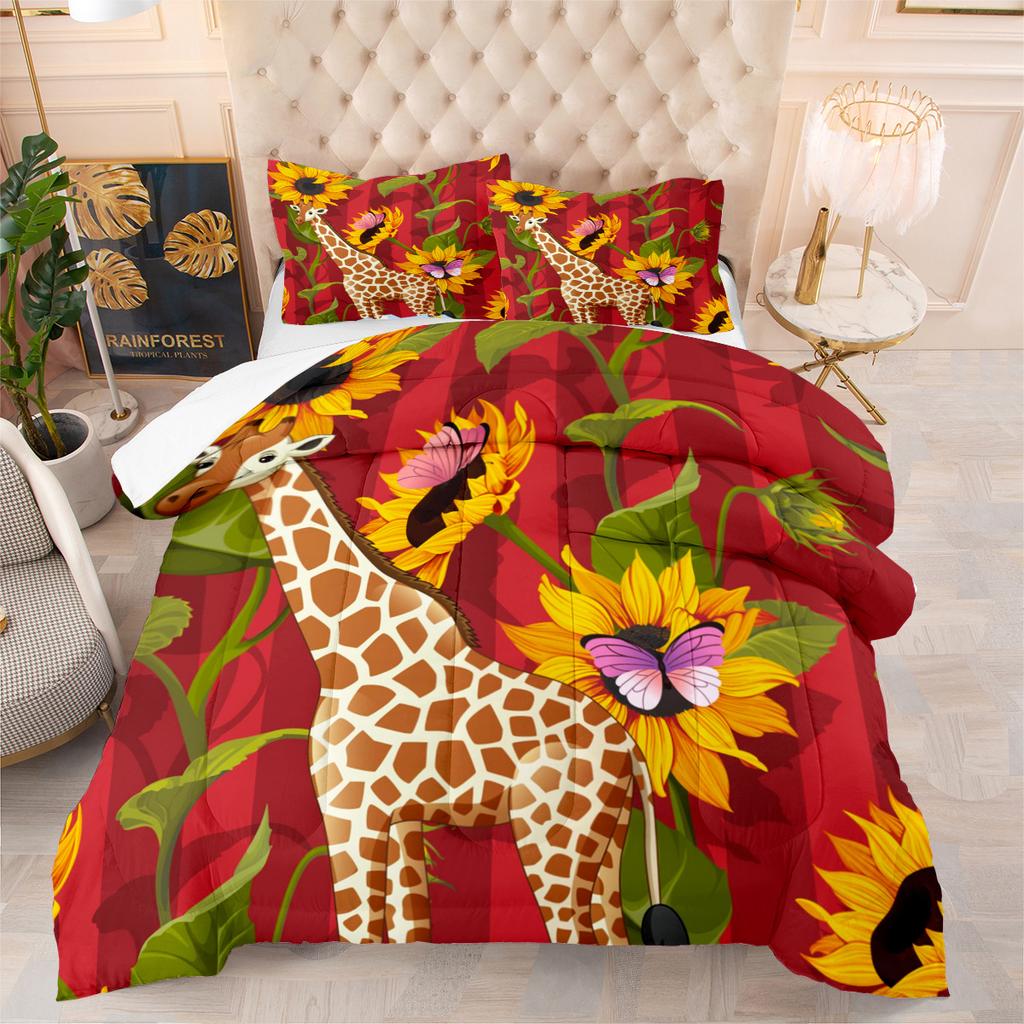 Animal Series Digital Print Quilted Comforter Bedding Set - 3 Piece Cartoon Duvet Cover Set