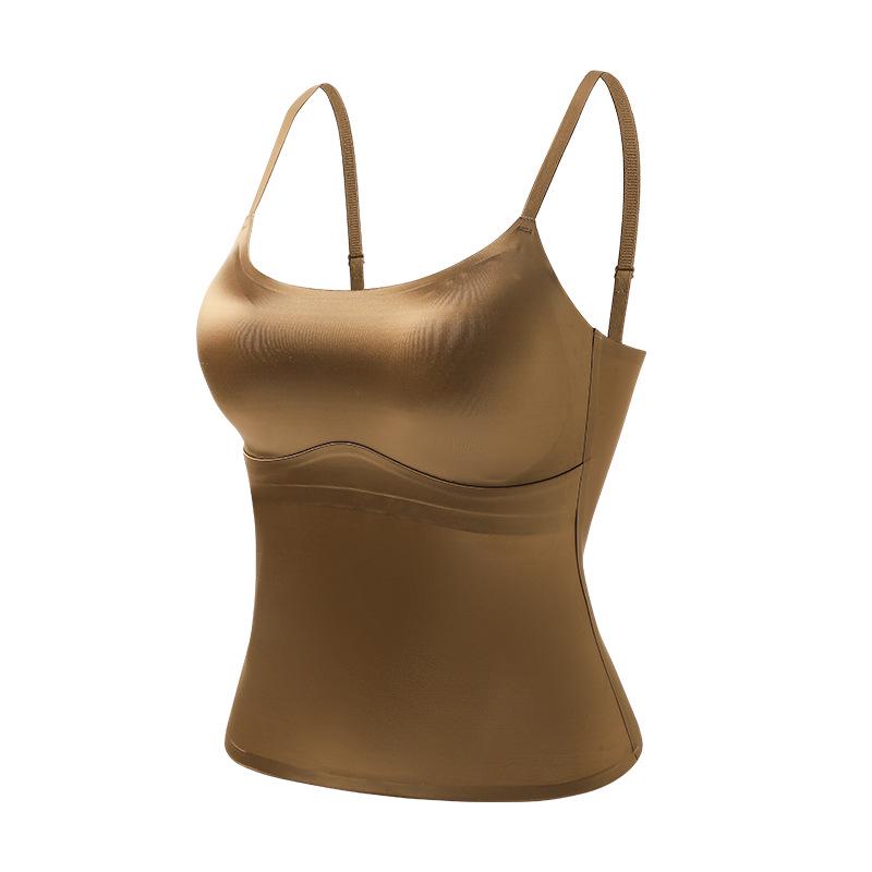 

Женская бесшовная шелковая майка с накладкой на грудь — сексуальная, крутая и стильная для весны и лета M (80-105 lbs) кофейный