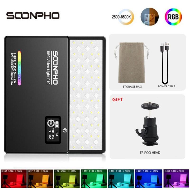 

SOONPHO P10 RGB 2500K-8500K Мини-металлический полноцветный светодиодный светильник для видеосъемки, заполняющий свет, лампа со встроенным аккумулятором для съемки камерой телефона