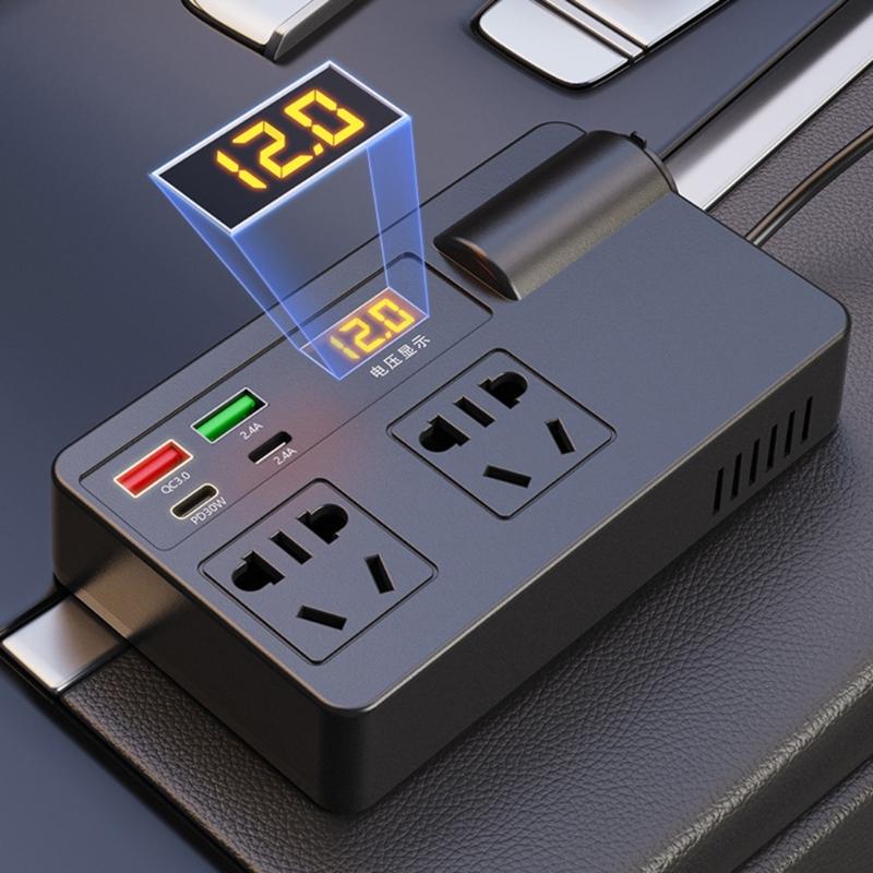 120W Car Power Inverter with PD 30W Type-C & USB-A Port DC12V-24V To 220V Car Plug Adapter Outlet Vehicle