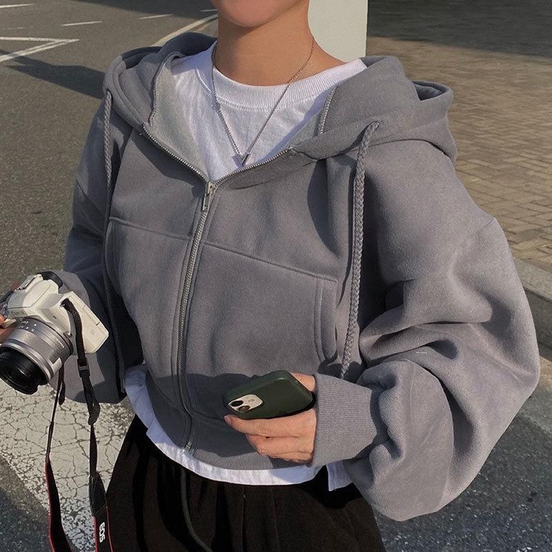 Damen Kapuzenpullover Herbst Vintage Solid Zipper Plus Size Sweatshirt Harajuku Langarm Kapuzenjacke Jacke