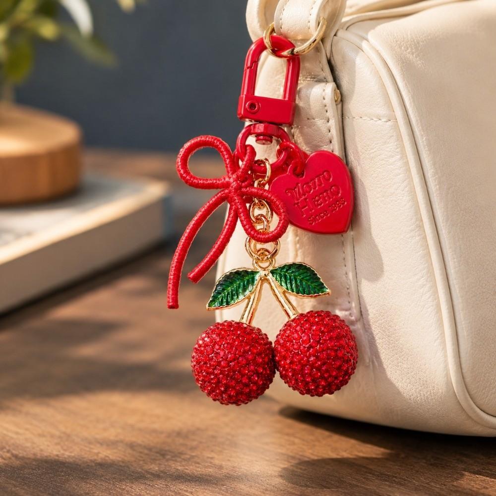 Pearl Bow Charm Bag Accessory Heart Butterfly Bow Fruit Bag Pendant Car Key Ring Purse Decoration