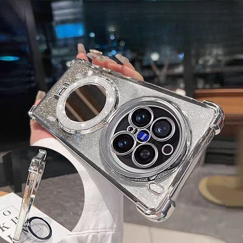 

Блестящий Зеркальный Магнитный Держатель Подставка Чехол Для X300 X200 mini X200S X100 X100S Pro Ultra Ударопрочный Гальванизированный Силиконовый Чехол vivo X100s серебряный