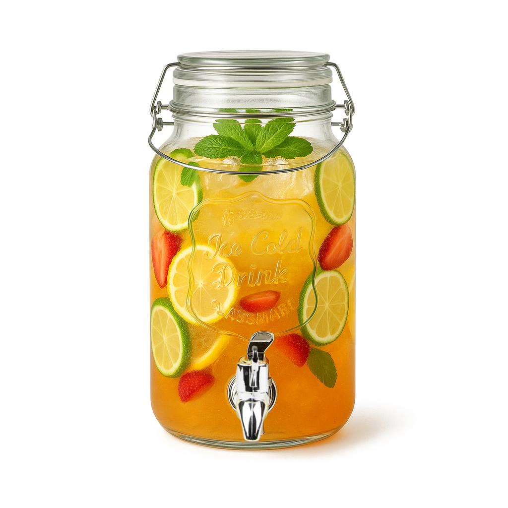 Słój Z Kranem 4L Szklany Na Lemoniadę Sok Wodę Dyspenser Do Wody Butelki
