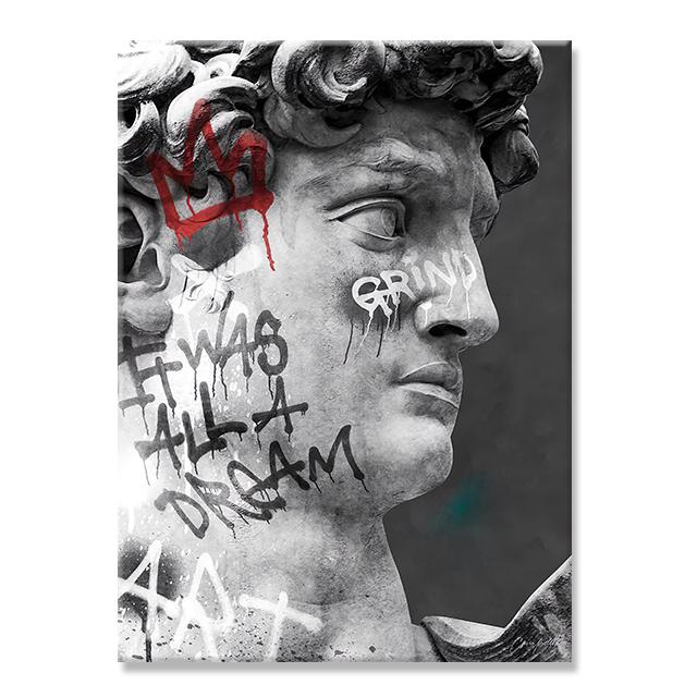 David Sculpture Canvas Painting Posters and Prints Black White Statue Wall Art Picture Street Artwork for Living Room Home Decor