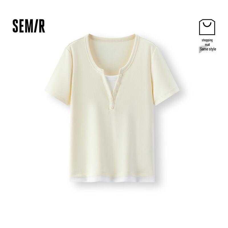 Semir Women's Faux Two-Piece Contrast Short-Sleeve T-Shirt