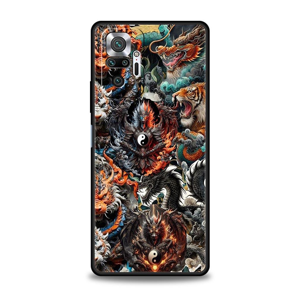 Chinoiserie Loong Flower Dragon Phone Case Cover for Redmi 14C 10C Note 15 14 13 12 10 11 K40 Pro Plus 5G Soft TPU Shell Capas
