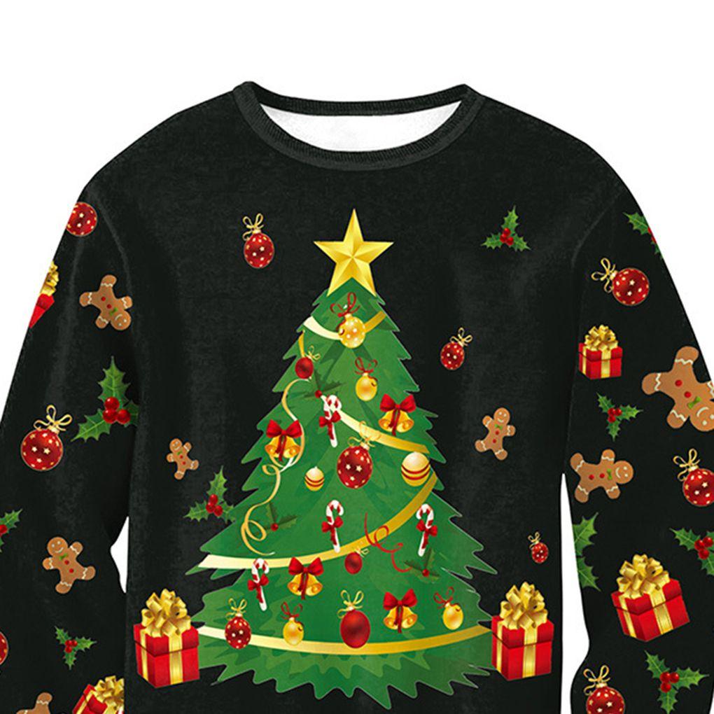 Loose Round Neck Sweatshirt Top Santa Claus Printed Long Sleeve Pullover