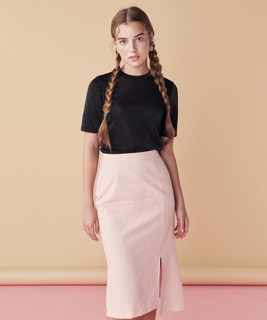 Dear Fear Pastel Check Midi Skirt Pink