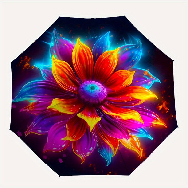 1pc Neon Glowing Flower Artwork Umbrella with Plastic Handle,Suitable for All Seasons Home Travel Outdoor UmbrellaB1604