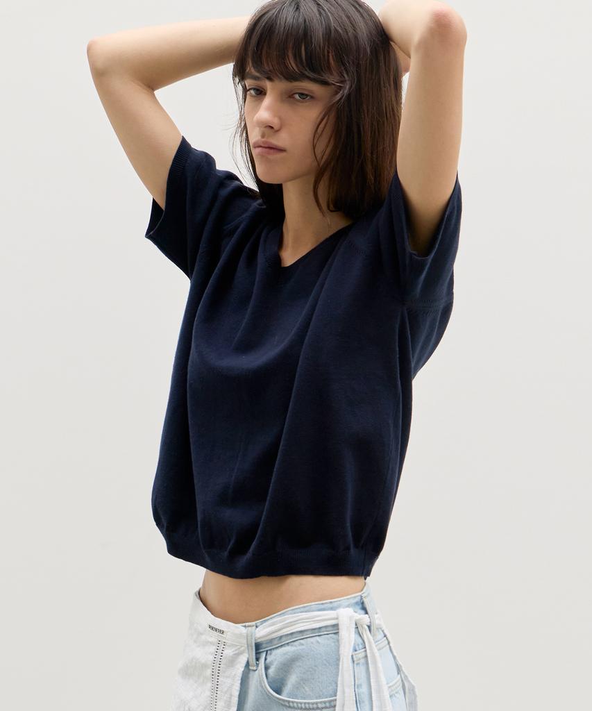 Leuba Fresh Cotton V-Neck Knit - Classic Navy