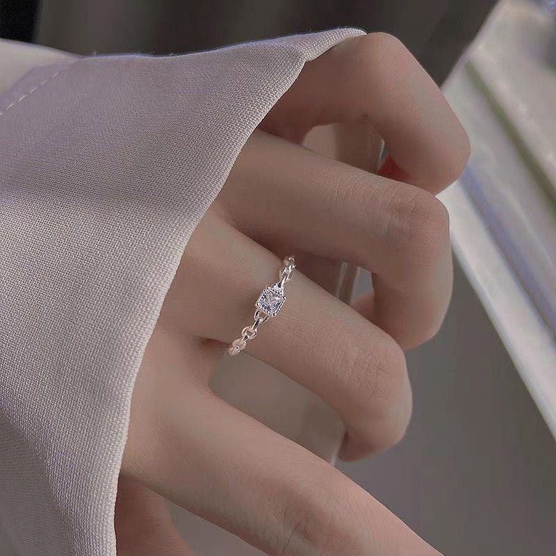 Adjustable 999 Pure Silver Sugar Cube Ring for Women, Luxury Design, Perfect 520 Gift for Girlfriend or Bestie, with Square Diamond.