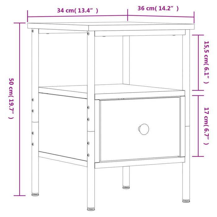 VidaXL Bedside Table Smoked Oak 34x36x50 Cm Engineered Wood 826047