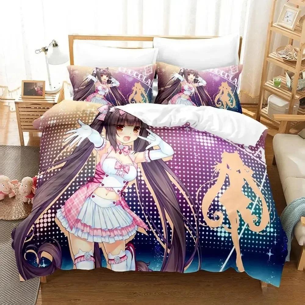Comforter Anime Kawaii Girls Nekopara Bedding Set 3D Printed Suitable For Bedroom Kids Home Textile