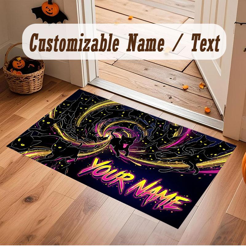 Cat Theme Crystal Velvet Floor Rug Personalized Custom Name Text Warm Carpet Home Decoration