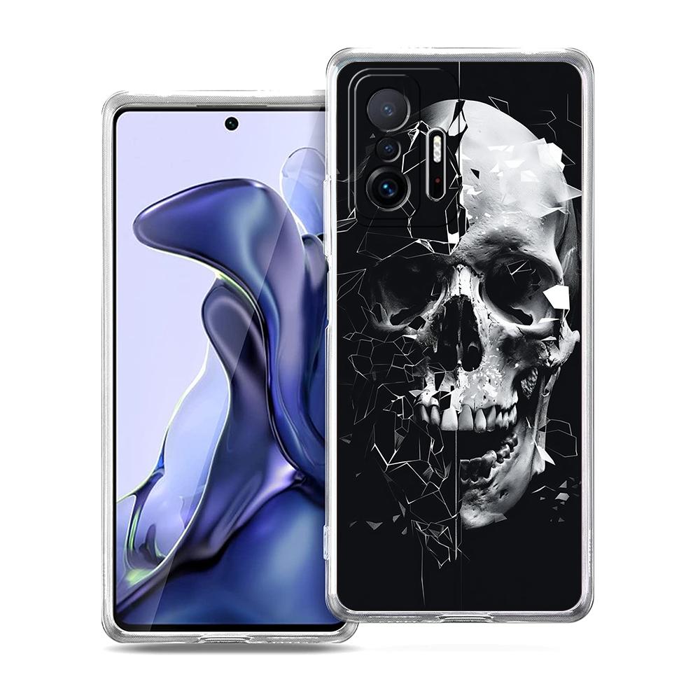 Transparent Phone Case for Xiaomi Mi 14 13 12 11 Ultra 13T 12T 11T Poco X3 NFC F3 F6 Pro 5G Soft TPU Shell Terror Black Skull