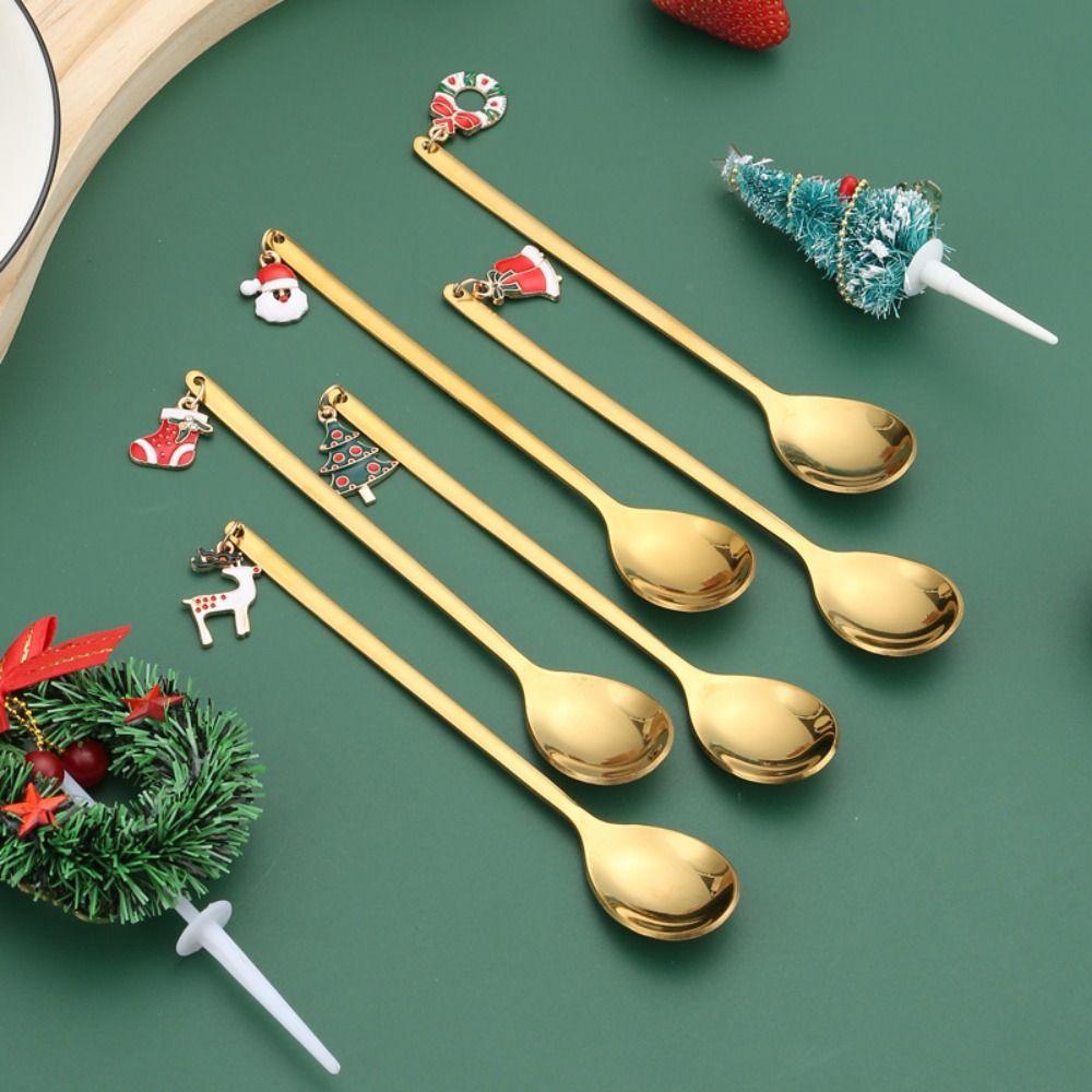 Elk Pendant Christmas Spoon Set Creative Tableware Dessert Spoon Creative Coffee Spoon  Christmas